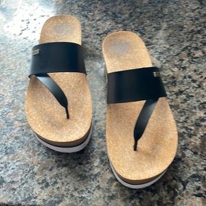 Reef black sandals with cork foot beds